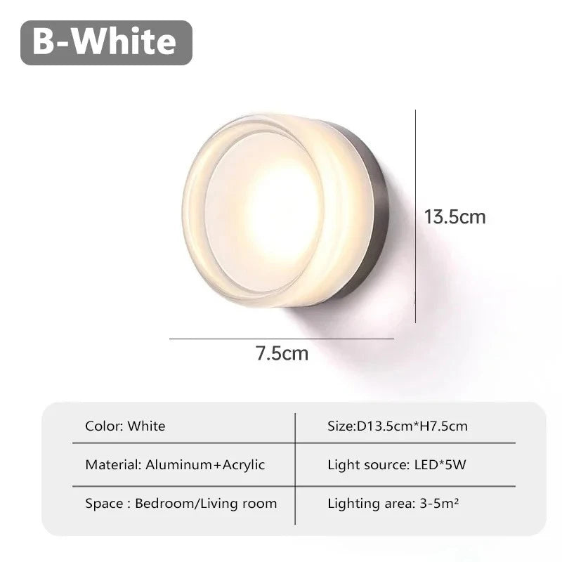 Nordic LED Minimalist Circular Wall Lamp Decoration Personality Acrylic Small Background Bedroom Indoor Hotel Wall Lighting