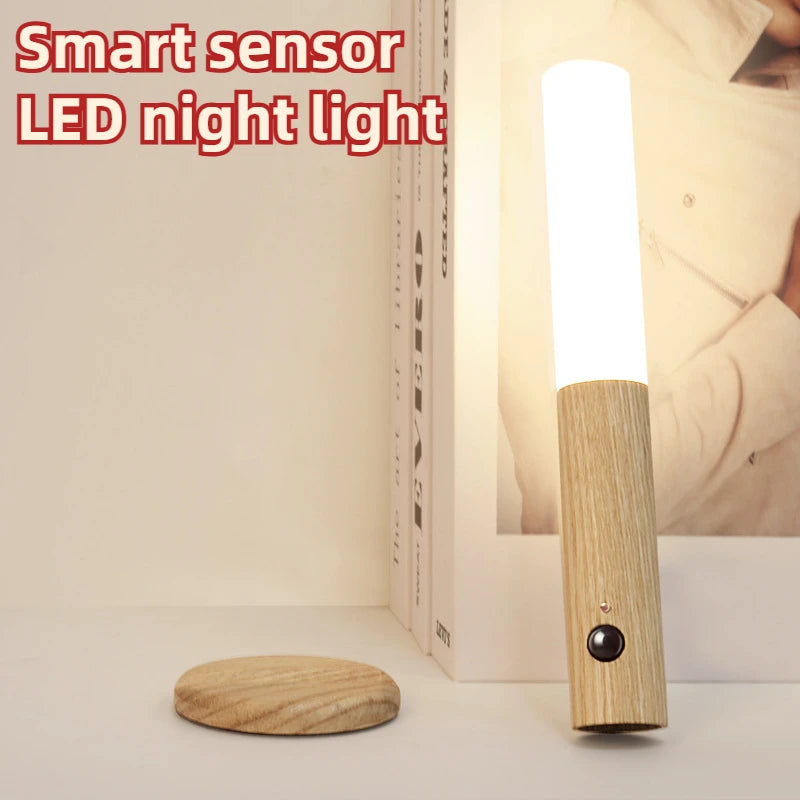 Night Light Motion Sensor Night Lights Rechargeable Wall Sconces Magnetic Wall Lights Wooden Wall Lighting for Bedroom Stair