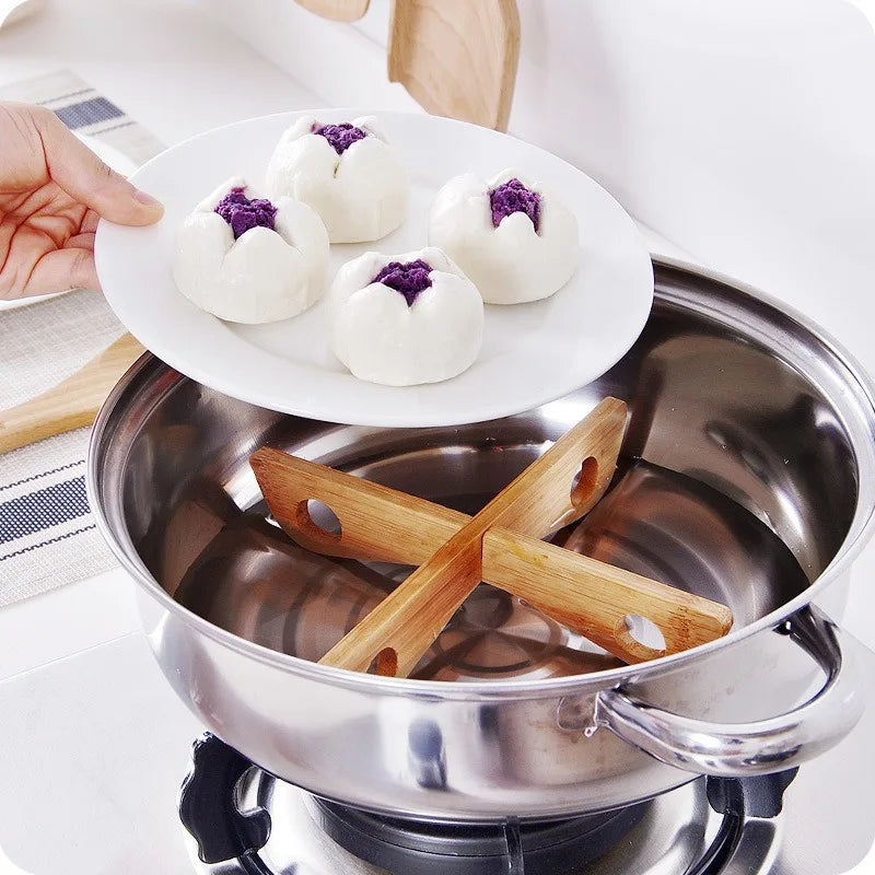 Cross Tray Holder Wooden Removable Table Mat Anti-Heat Steam Table Mat Household Kitchen Anti-Slip Wooden Mat Gadget