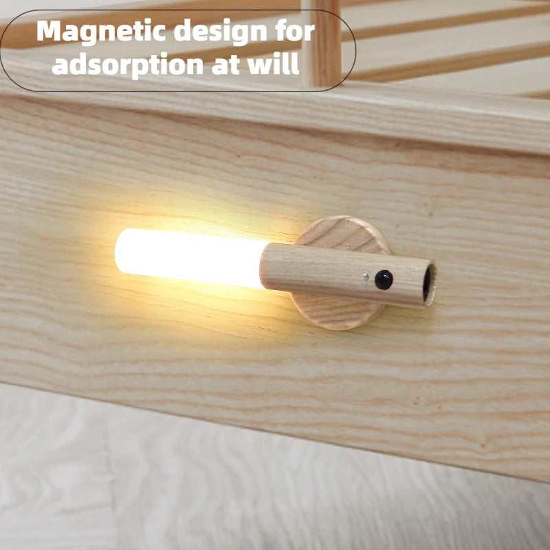 Night Light Motion Sensor Night Lights Rechargeable Wall Sconces Magnetic Wall Lights Wooden Wall Lighting for Bedroom Stair