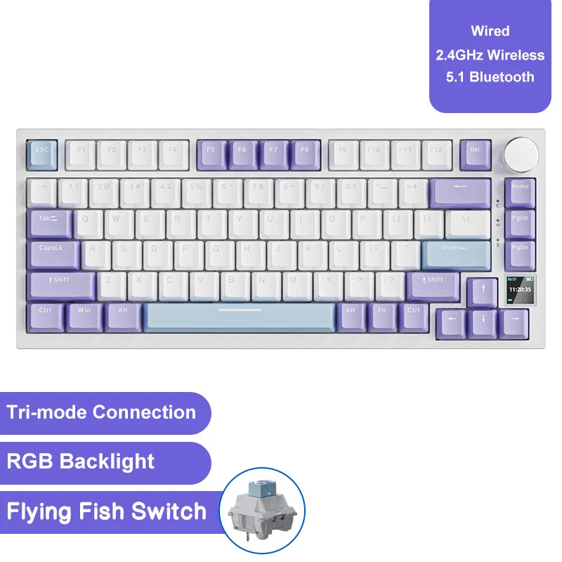 Ak820/Ak820Pro Gaming Mechanical Keyboard Bluetooth 5.1/Wireless/C-Wired Customized Keyboard with Knob Hot Swapping Gasket