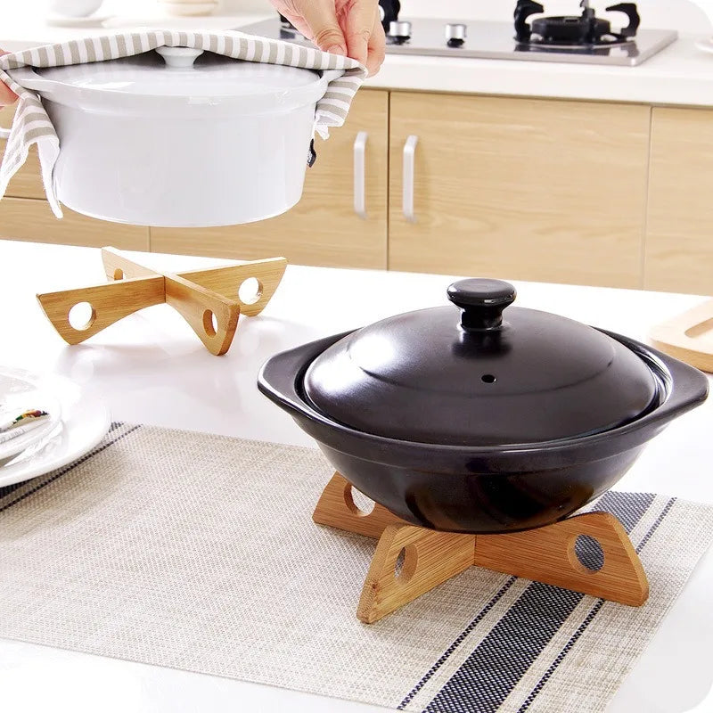 Cross Tray Holder Wooden Removable Table Mat Anti-Heat Steam Table Mat Household Kitchen Anti-Slip Wooden Mat Gadget