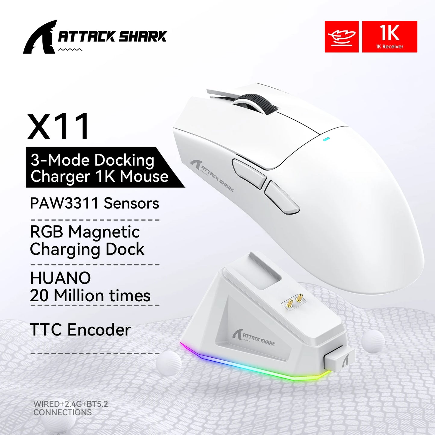 R1 Gaming Mouse - Dual-Mode Wireless/Wired, Adjustable DPI, Ultra-Light Ergonomic Design for Competitive Gamers