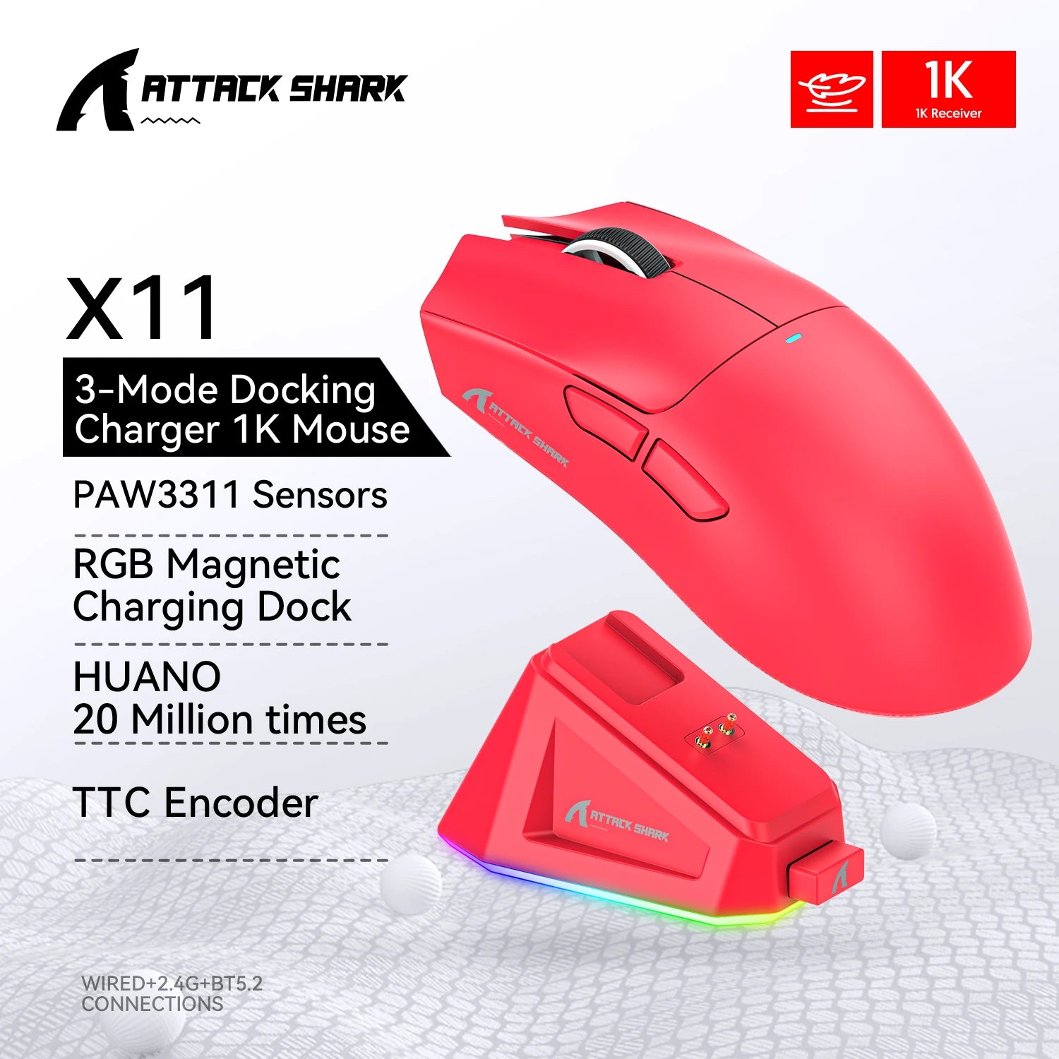 R1 Gaming Mouse - Dual-Mode Wireless/Wired, Adjustable DPI, Ultra-Light Ergonomic Design for Competitive Gamers