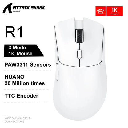 R1 Gaming Mouse - Dual-Mode Wireless/Wired, Adjustable DPI, Ultra-Light Ergonomic Design for Competitive Gamers