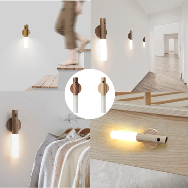 Night Light Motion Sensor Night Lights Rechargeable Wall Sconces Magnetic Wall Lights Wooden Wall Lighting for Bedroom Stair