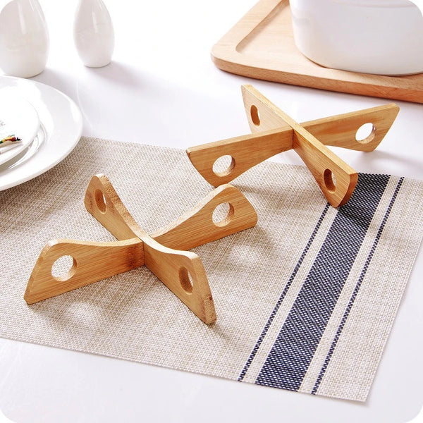 Cross Tray Holder Wooden Removable Table Mat Anti-Heat Steam Table Mat Household Kitchen Anti-Slip Wooden Mat Gadget