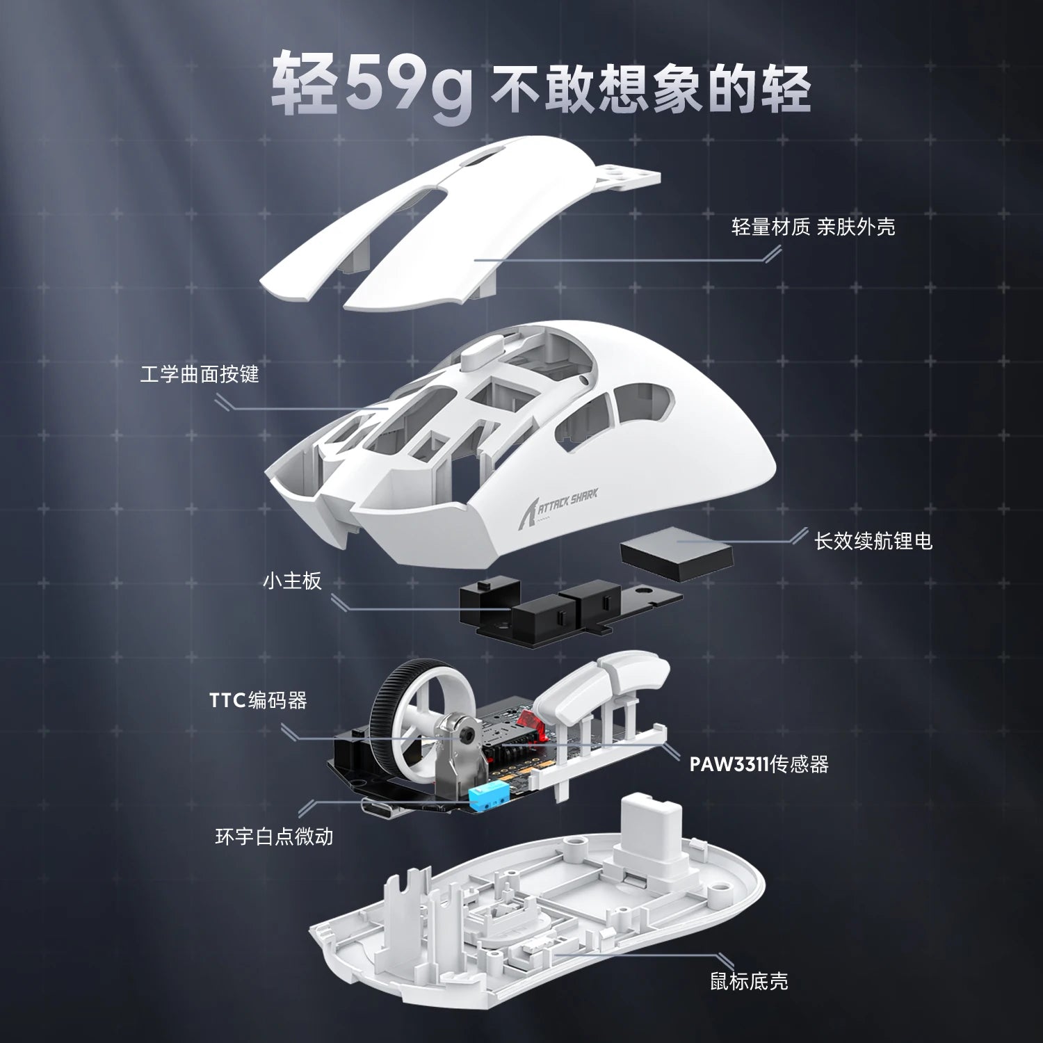 R1 Gaming Mouse - Dual-Mode Wireless/Wired, Adjustable DPI, Ultra-Light Ergonomic Design for Competitive Gamers
