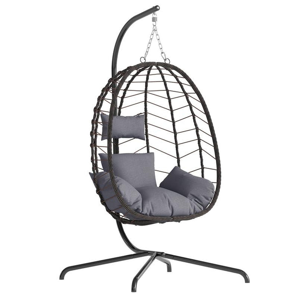 Fallfreshness WTFGO Indoor and Outdoor Universal Hanging Basket Chair with Stand(82*35.5*), Hand-Woven PE Rattan Swing Chair with Fallfreshness Cushion, Adjustable Chain Length, Suitable for Bedroom, Balcony, Garden